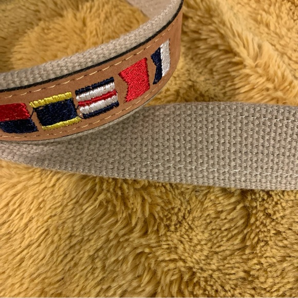 Zep Pro 38 Leather Canvas Nautical Flags Beige Belt Brass Buckle Embroidered 41” - Picture 4 of 8